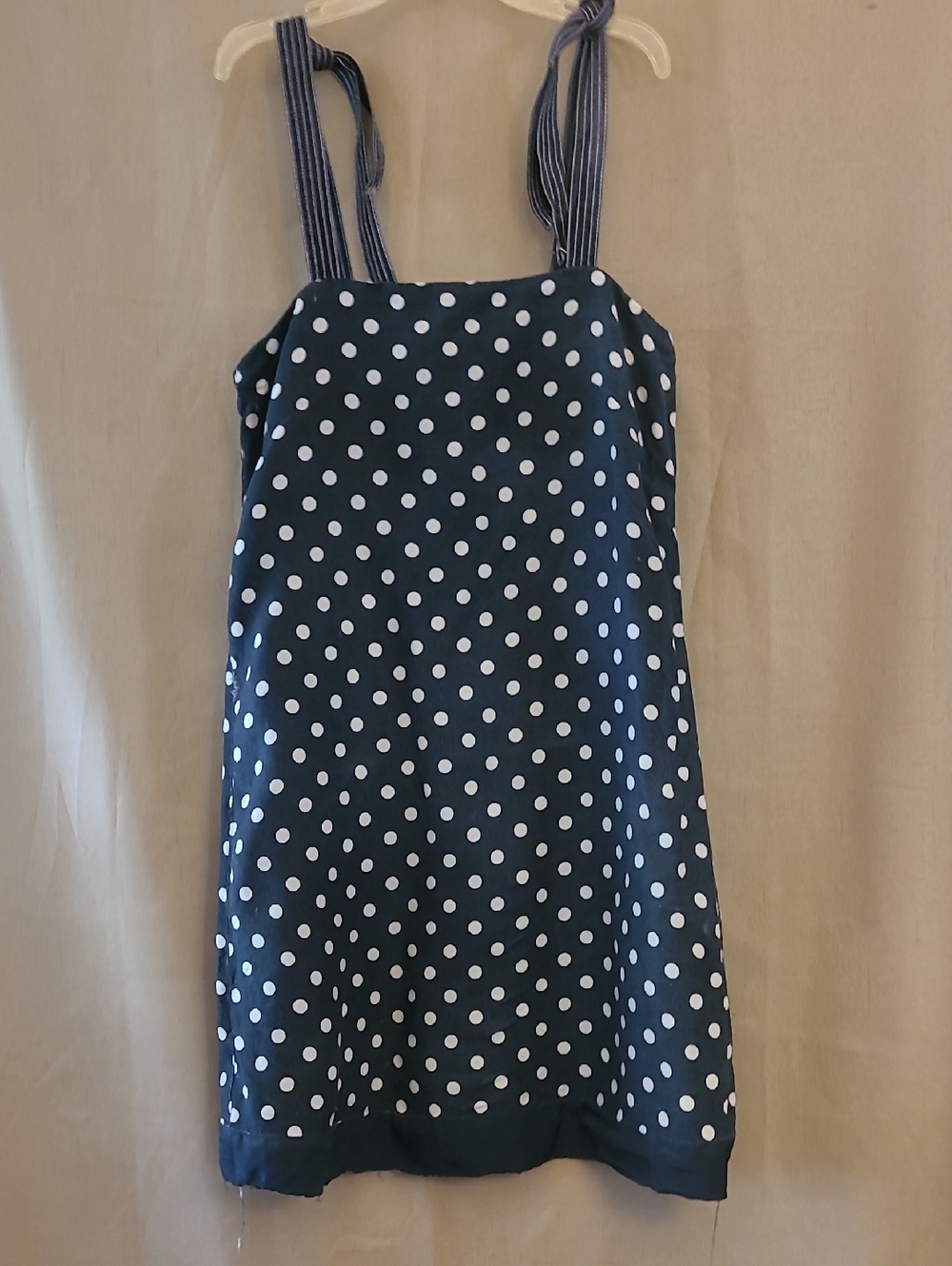 J. Crew Navy and White Polka Dot Tie-Shoulder Sundress